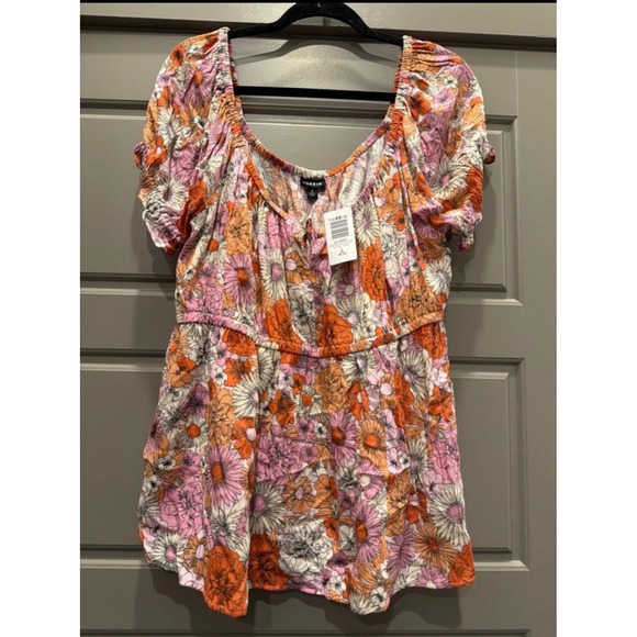 torrid Tops - Torrid Size 2 2X Retro Floral Babydoll Top Floral Multi